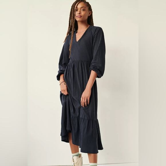 Anthropologie | Saturday Sunday Arlo Tiered Midi Dress in Charcoal Black - Picture 1 of 8